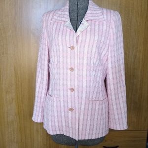 Vintage Escada pink & white plaid tweed wool blend blazer